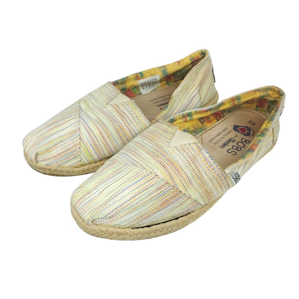 Skechers Bobs Shoes Womens 6 Rainbow Pastel Striped Espadrille Slip Ons Boho